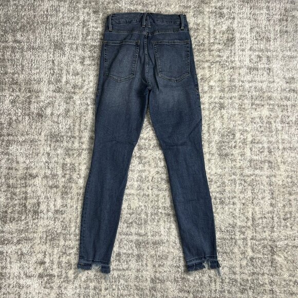 Good American Jeans 2/26 Good Waist Denim Blue Stretch Distressed Raw Hem Skinny - Picture 4 of 12